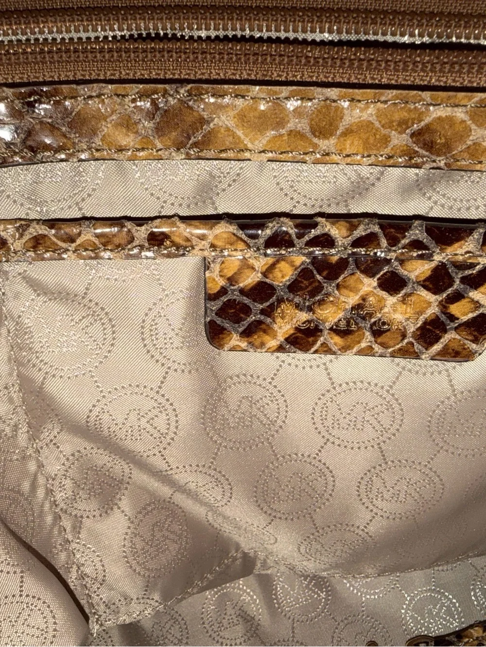 Michael Kors Brown Snake-Embossed Studded Satchel Crossbody Handbag
